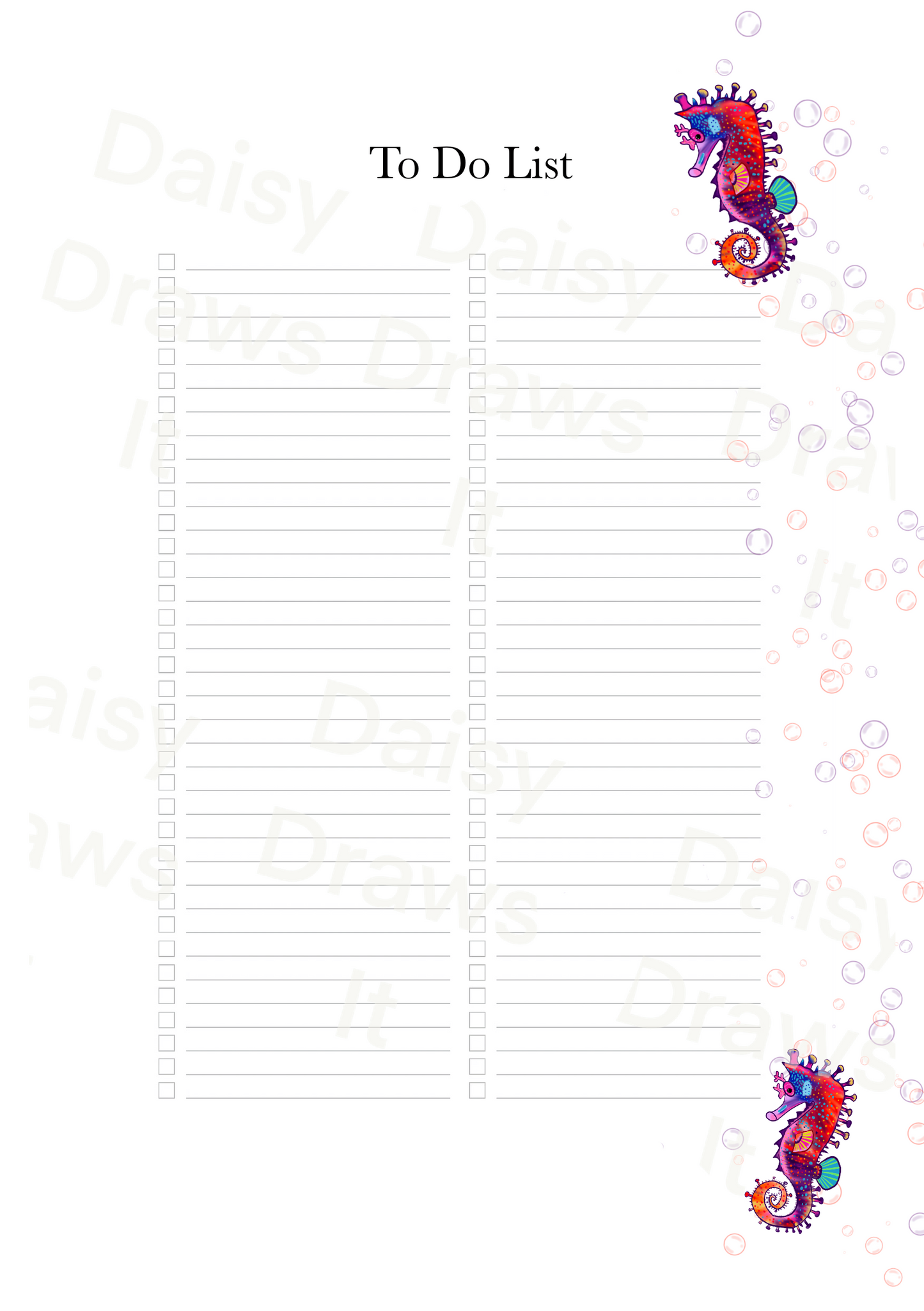 Seahorse Planner Inserts A5 – 60 Page Printed Bundle (6 Hole Punched)