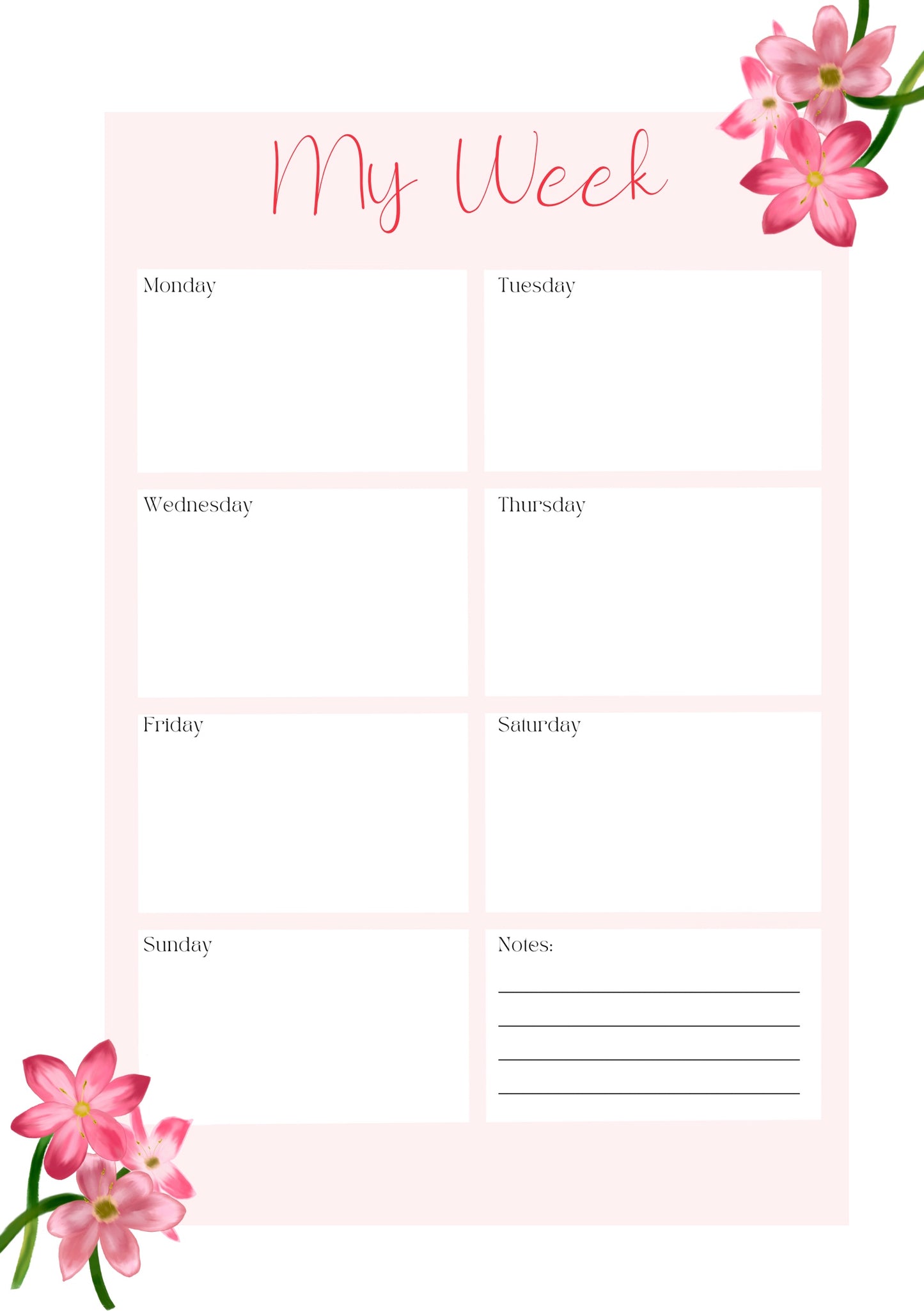 Crimson Flag Flower- 6 Hole Punched- A5 Planner Inserts - Pack of 40