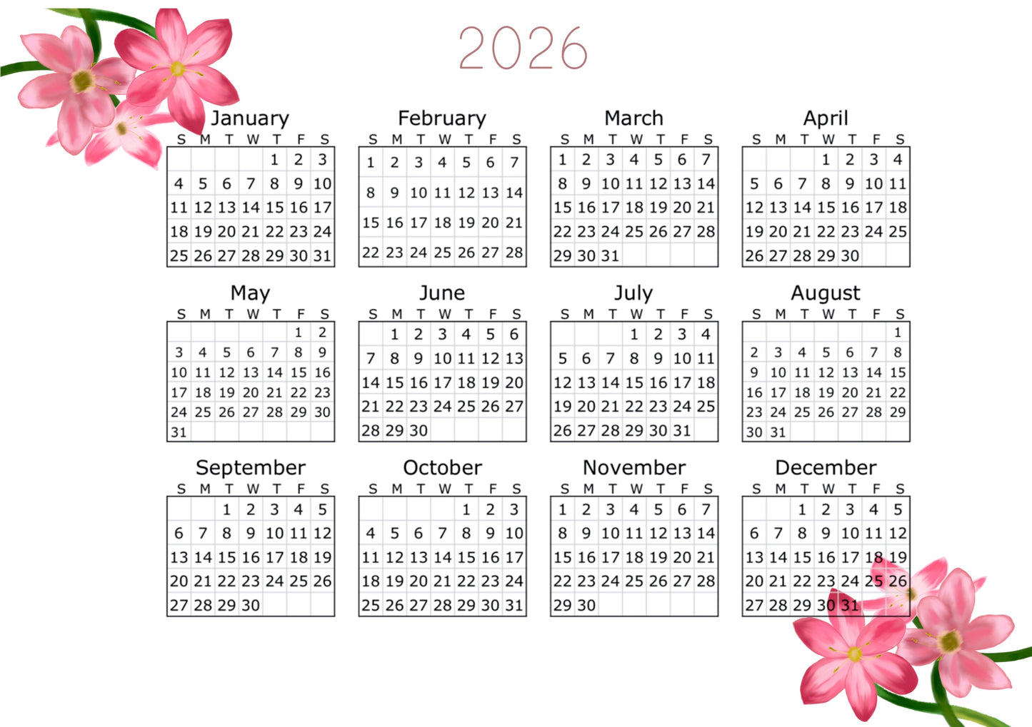 Crimson Flag Flower- 6 Hole Punched- A5 Planner Inserts - Pack of 40