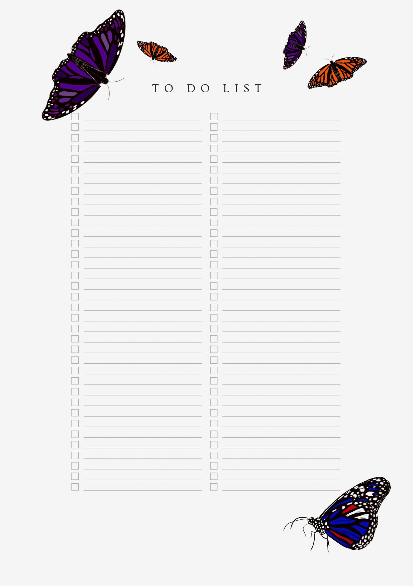Butterfly- 6 Hole Punched- A5 Planner Inserts - Pack of 40