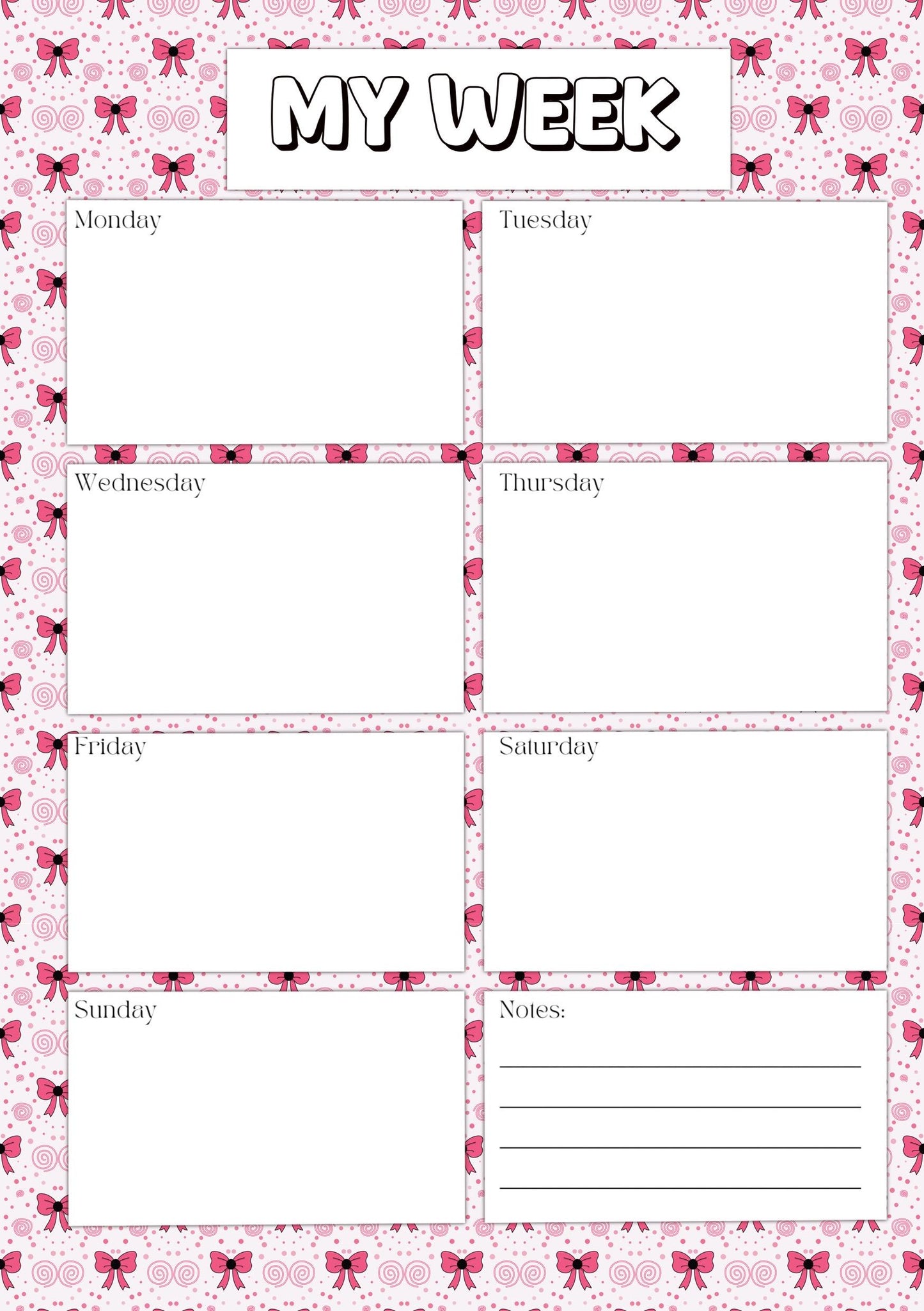 Pink Bows Planner Inserts – To-Do, Blank (50-Pack)