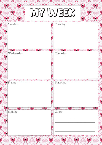 Pink Bows Planner Inserts – To-Do, Blank (50-Pack)