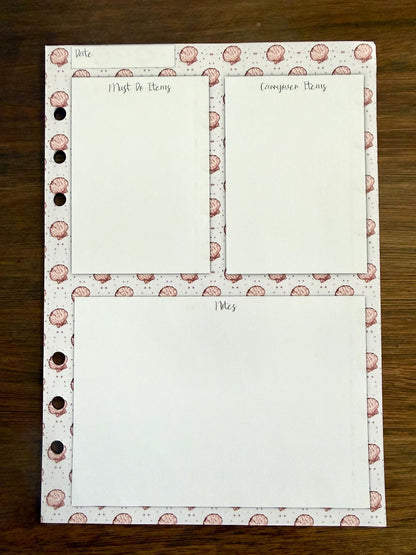 Seashells A5 Planner/ Notepad Inserts - pack of 25