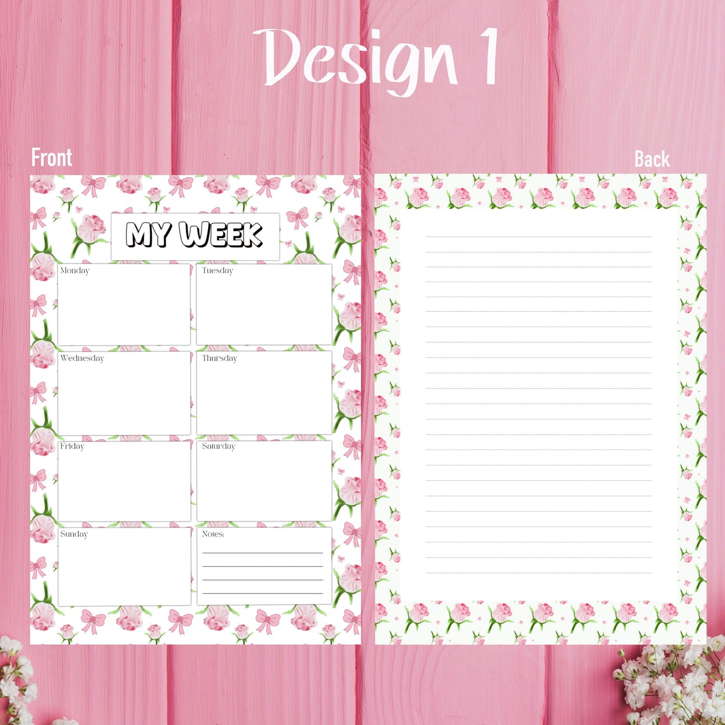 Pink Rose Planner Inserts – 42 Pack Blank / To-Do Pages / Undated Planner Pages / Cute Floral Stationery