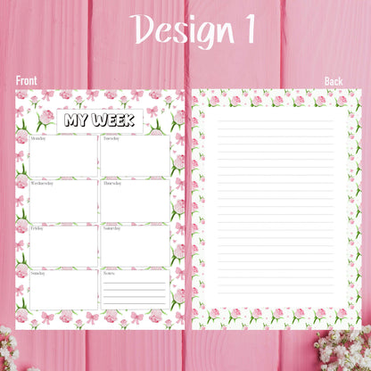 Pink Rose Planner Inserts – 42 Pack Blank / To-Do Pages / Undated Planner Pages / Cute Floral Stationery