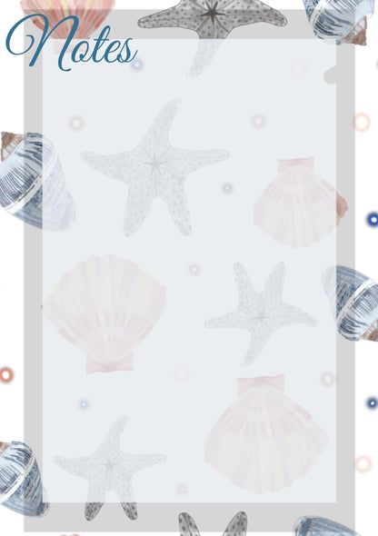 Seashells A5 Planner/ Notepad Inserts - pack of 25