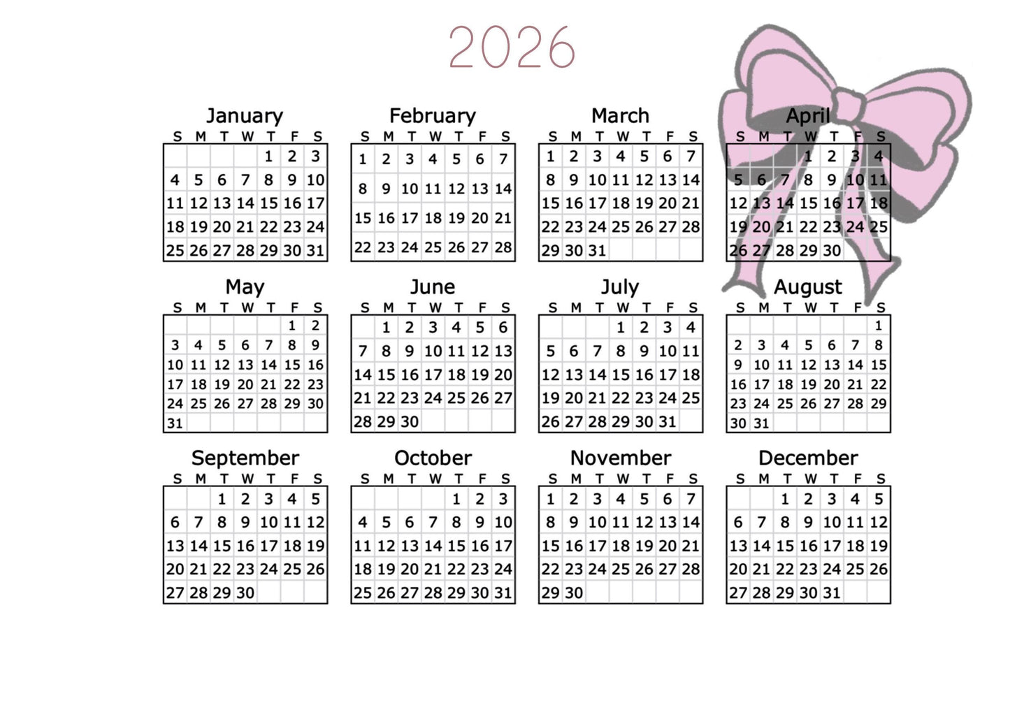 Pink Bows Planner Inserts – To-Do, Blank (50-Pack)