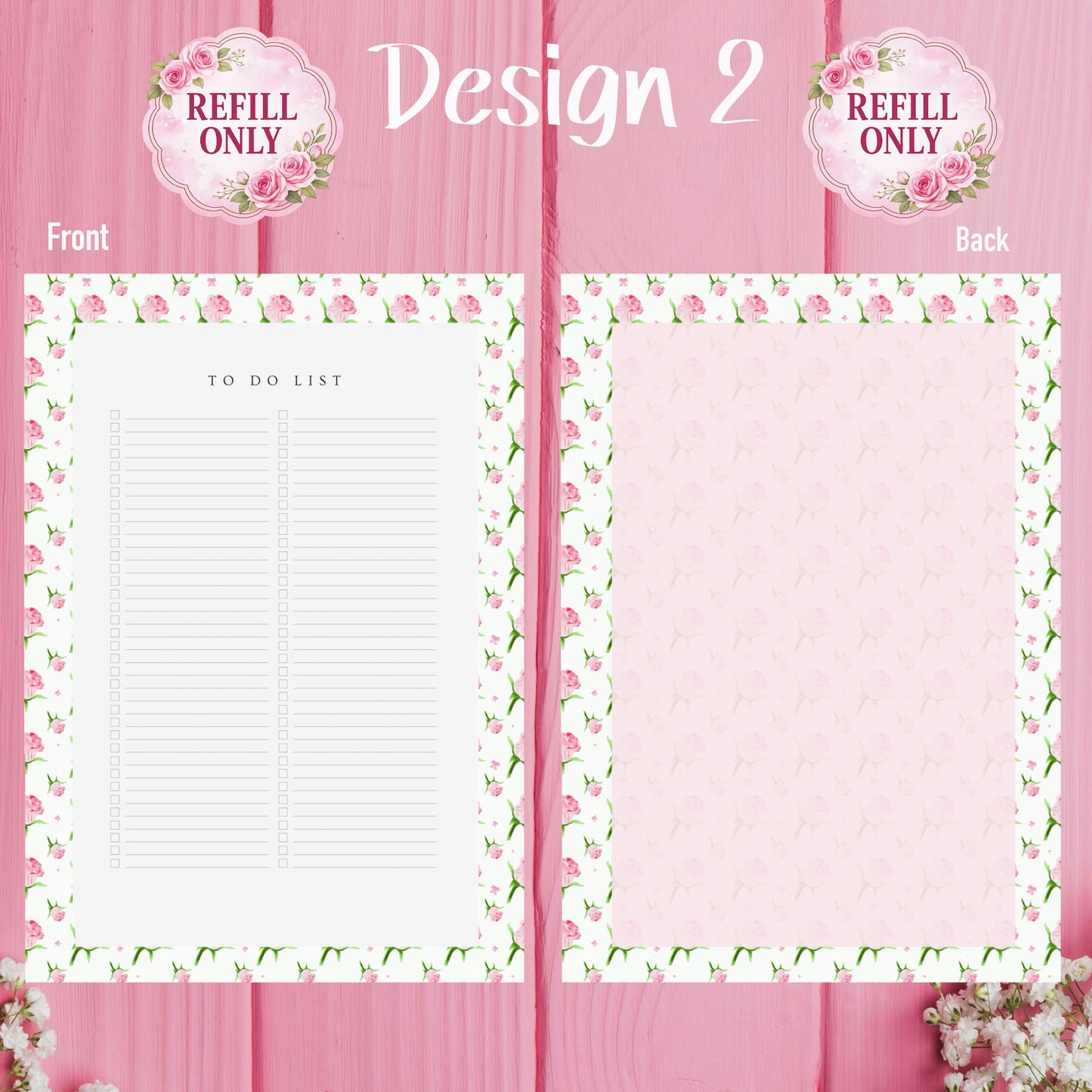 Pink Rose Planner Inserts – Refill ONLY - 25 pages