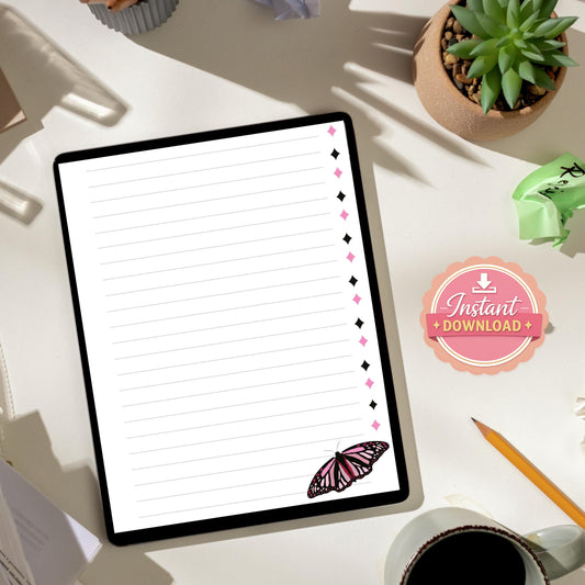 Digital Stationery for iPad | Notability & GoodNotes Paper Pack | Butterfly Digital Notes | Printable iPad Planner Pages | Instant Download