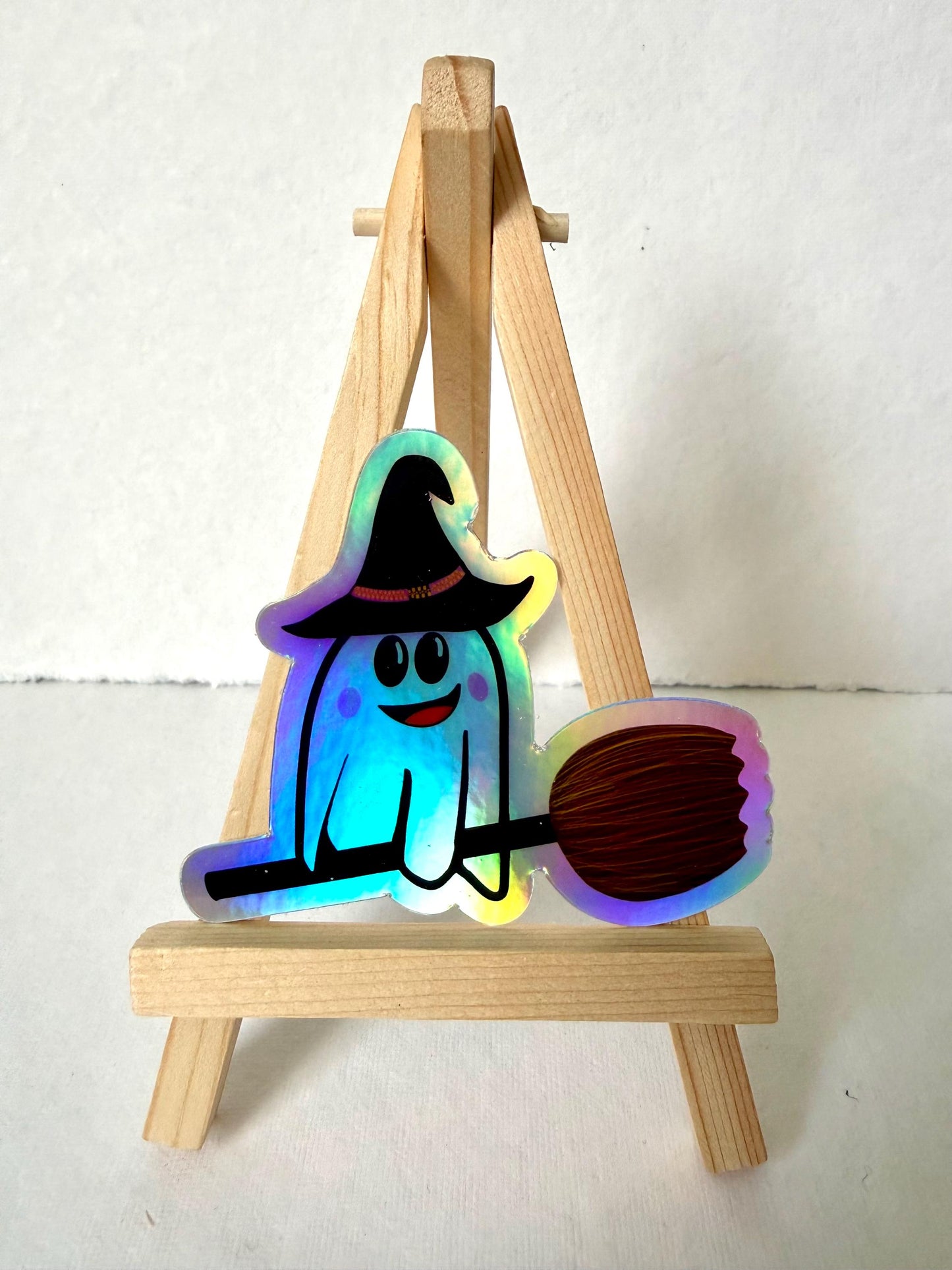 Holographic Ghost on a Broom Sticker - 3” x 2.74”