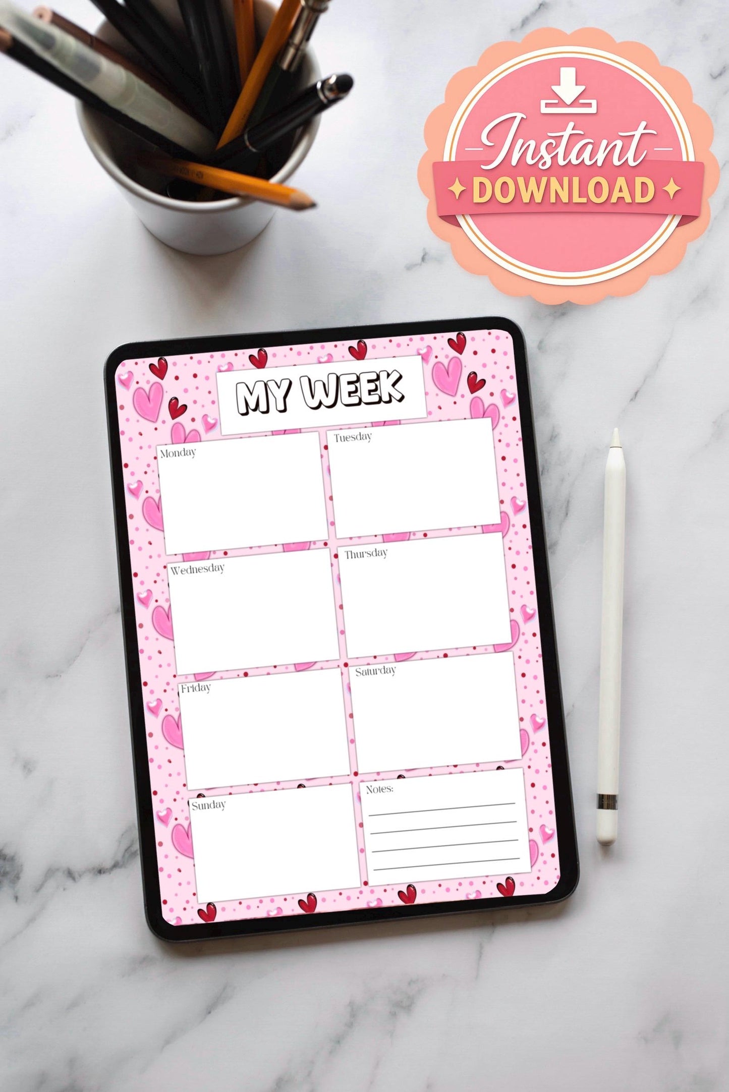 Hearts Digital Stationery for iPad - Notability & GoodNotes Paper Pack - Printable Planner Pages - Instant Download - 8 Designs
