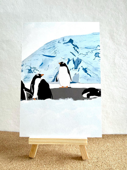 Original Art - penguins of Antarctica . [ 4.5 x 6.5  ] cardstock : perfect for gallery wall for home or office decor !