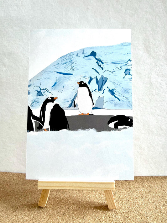 Original Art - penguins of Antarctica . [ 4.5 x 6.5  ] cardstock : perfect for gallery wall for home or office decor !