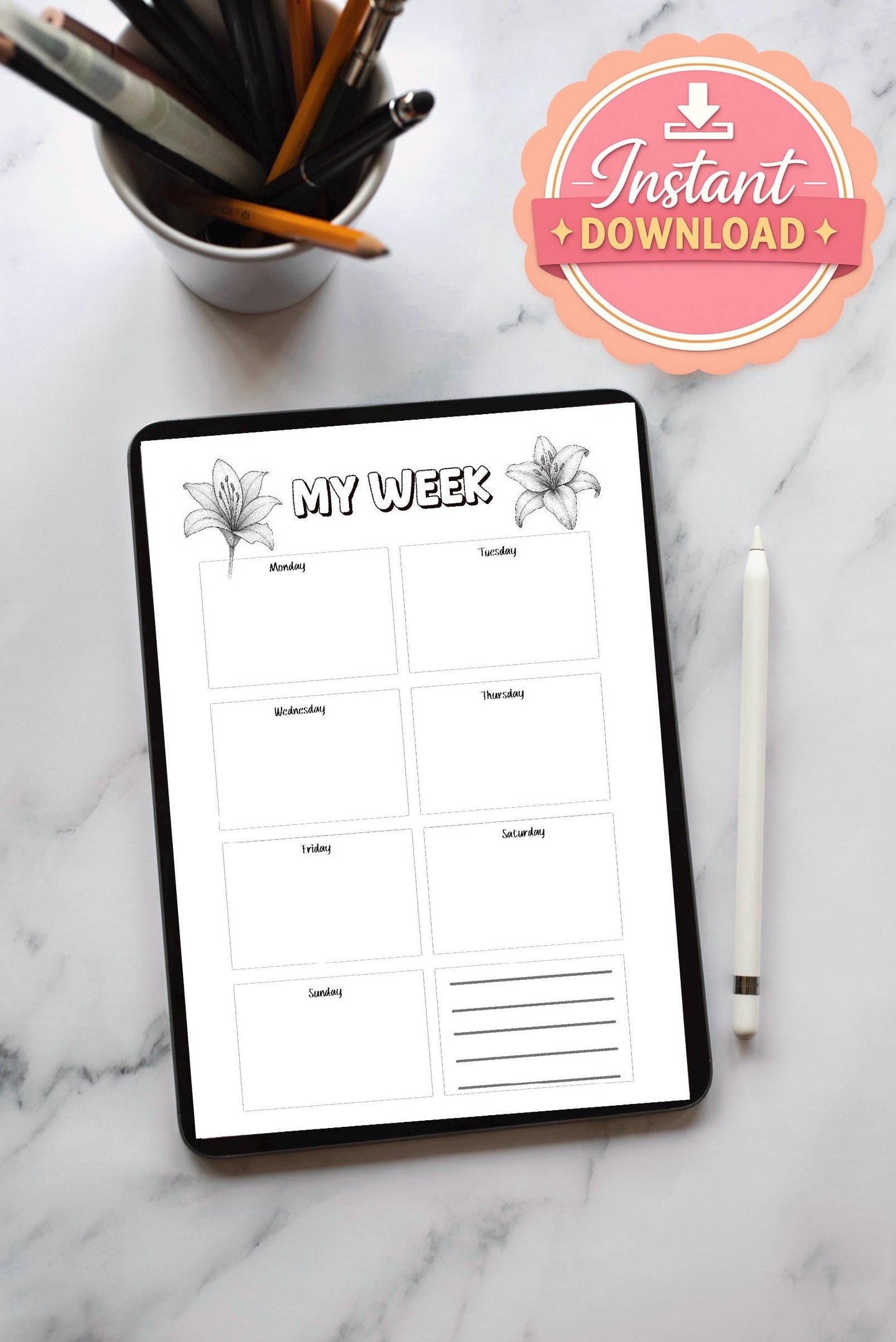 Black & White Lillies Printable Planner | Instant Download
