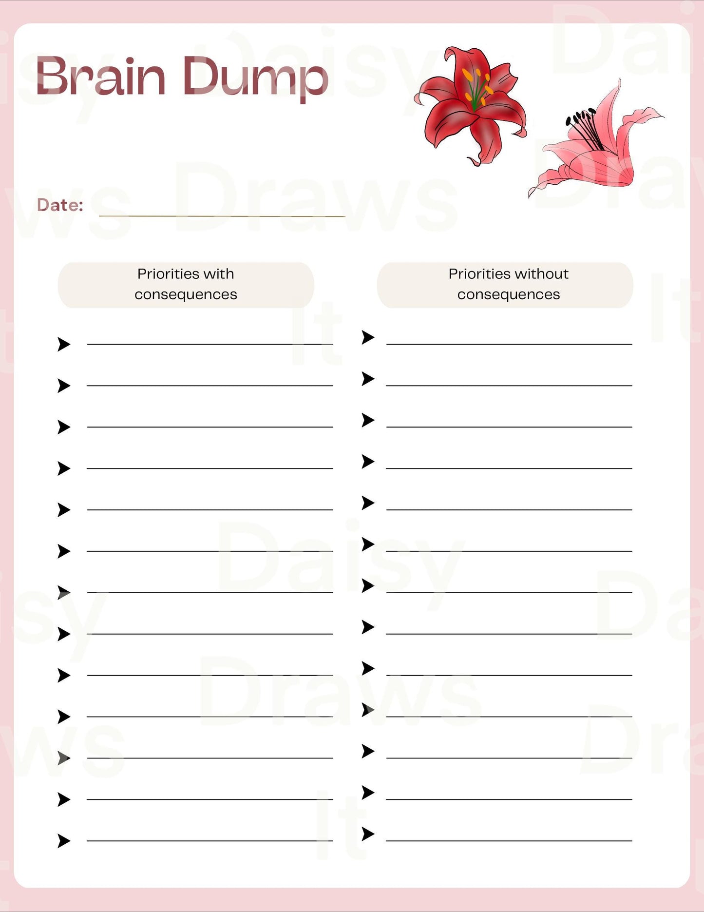 Lillies Planner Inserts – 35 Pack Blank / To-Do Pages / Undated Planner Pages / Cute Floral Stationery