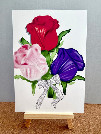 Rose bouquet print of original art- cardstock : perfect for gallery wall for home or office decor !