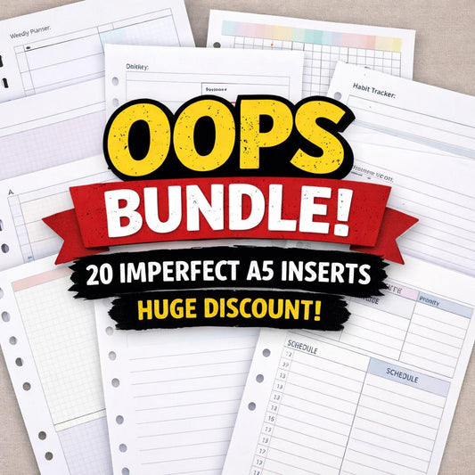 A5 “Oops” Planner Inserts – Pack of 20 | Discounted Misprint Planner Pages | 5.83 x 8.25 | Blank Backs | Mystery Stationery Bundle
