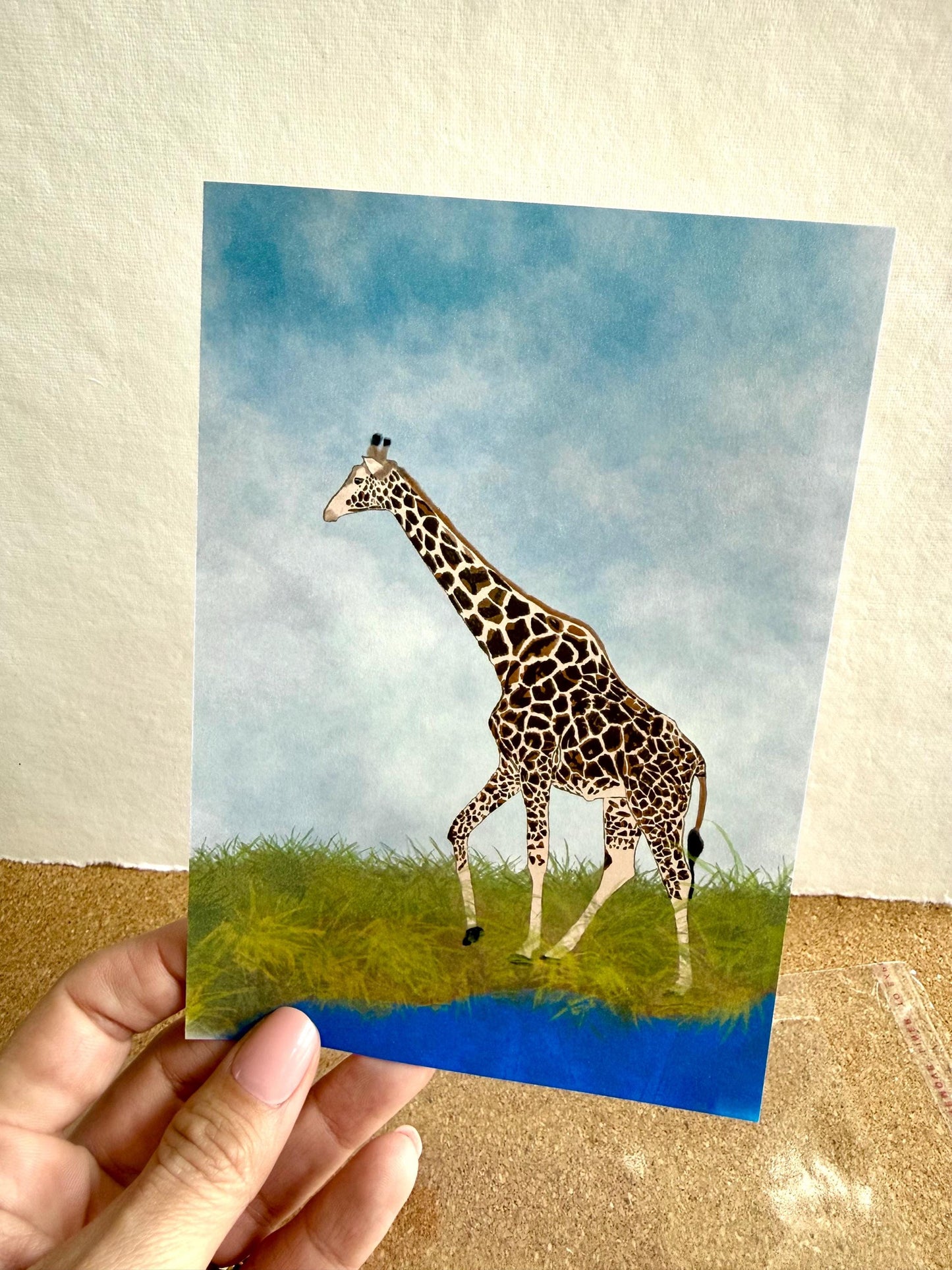 Original Art -  Giraffe of Kenya . [ 4.5 x 6.5  ] cardstock : perfect for gallery wall for home or office decor !