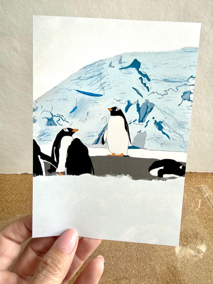 Original Art - penguins of Antarctica . [ 4.5 x 6.5  ] cardstock : perfect for gallery wall for home or office decor !
