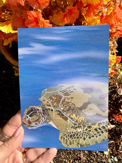 Turtle Art Print, Beach Aesthetic Decor, Ocean Illustration Poster, animal lover Home Décor