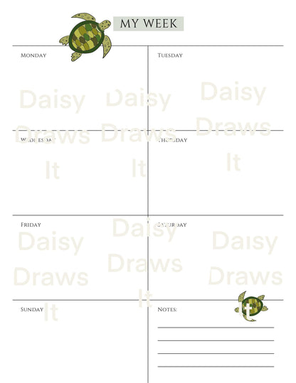 🐢 A5 Turtle Planner Inserts – 6-Hole | 35-Page Bundle | Double-Sided