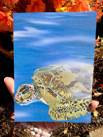 Turtle Art Print, Beach Aesthetic Decor, Ocean Illustration Poster, animal lover Home Décor
