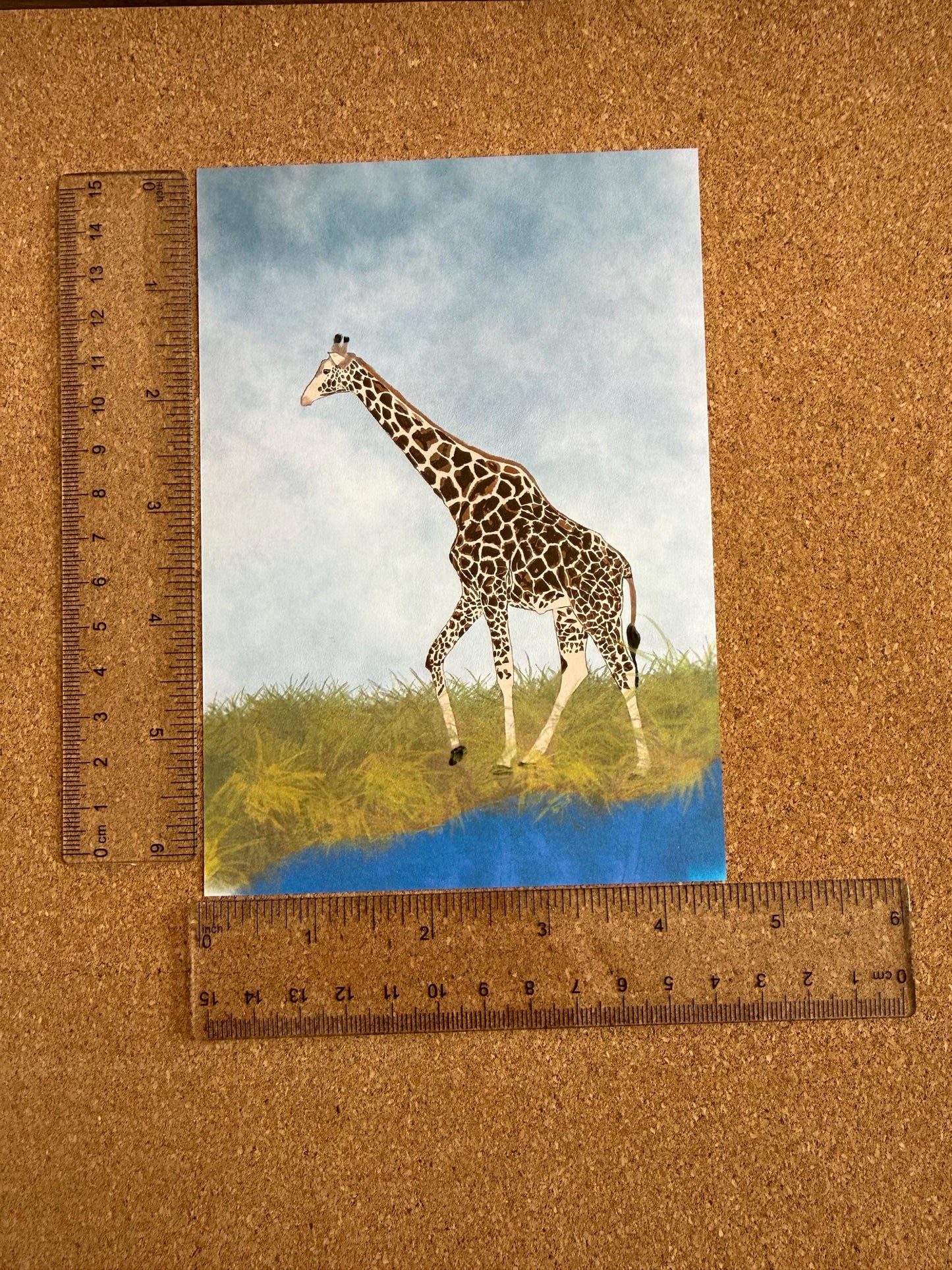 Original Art -  Giraffe of Kenya . [ 4.5 x 6.5  ] cardstock : perfect for gallery wall for home or office decor !