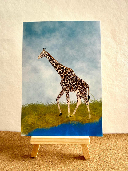 Original Art -  Giraffe of Kenya . [ 4.5 x 6.5  ] cardstock : perfect for gallery wall for home or office decor !