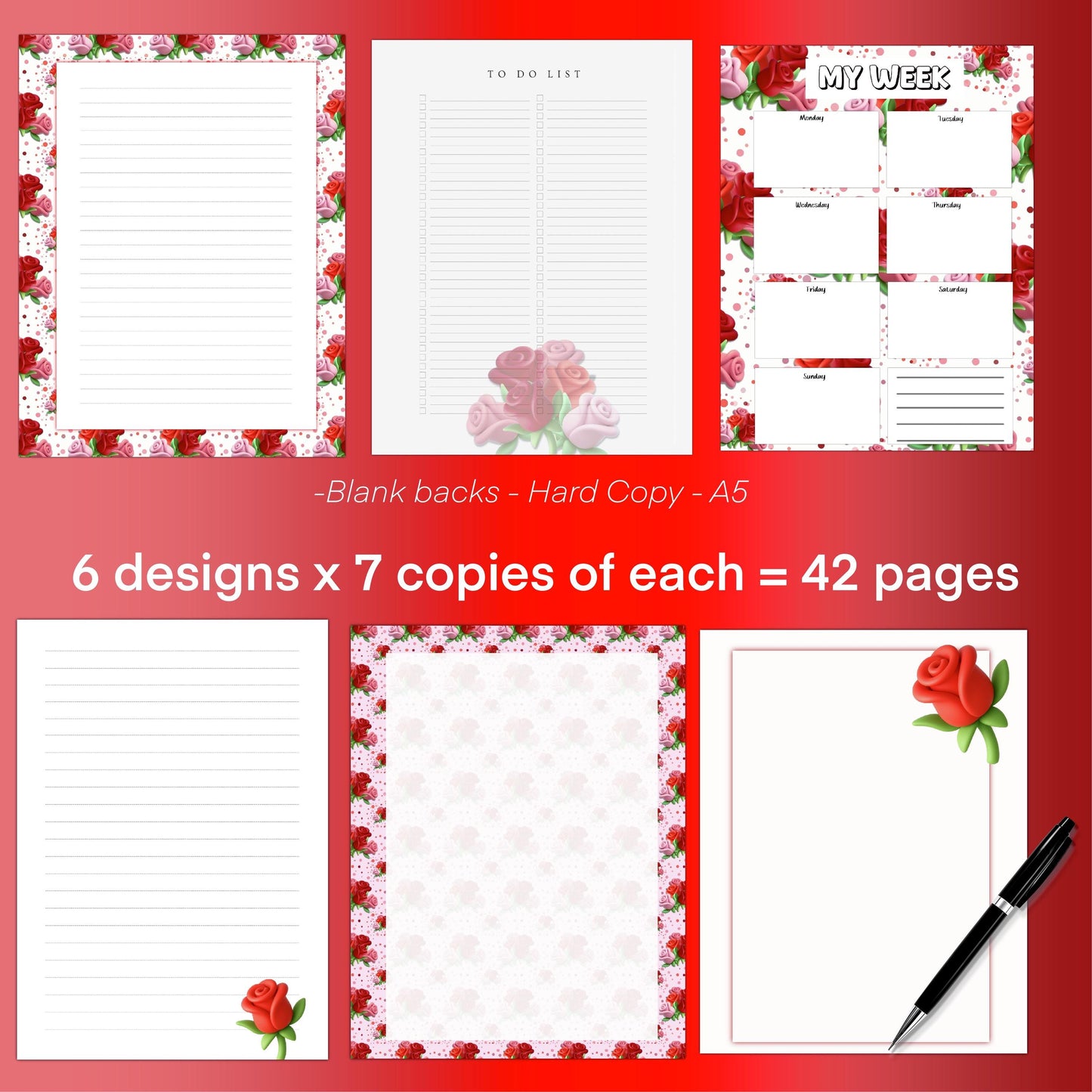 🌹 Rose Garden A5 Planner Insert Bundle (42 Pages)