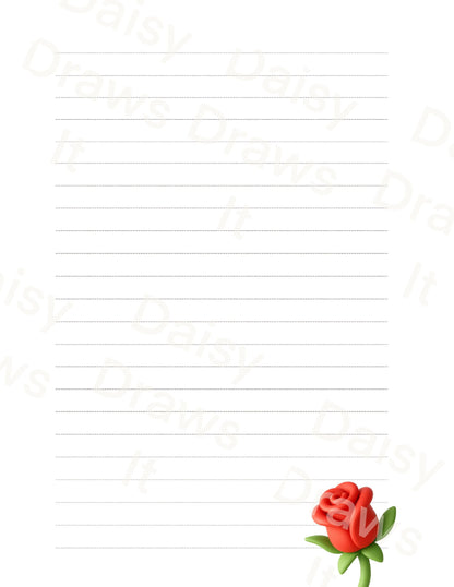 Digital Stationery for iPad | Notability & GoodNotes | Red Rose Cartoon | Digital Notes | Printable iPad Planner Pages | Instant Download