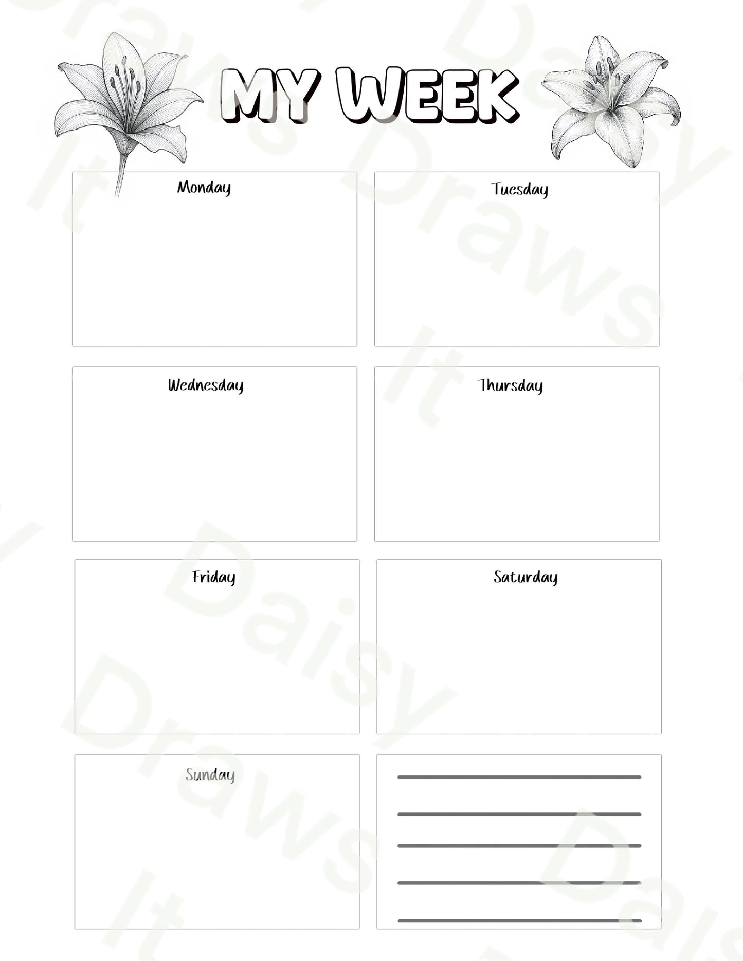 Black & White Lillies Printable Planner | Instant Download