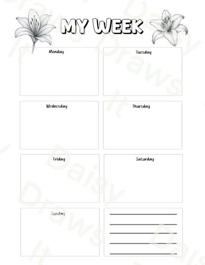 Black & White Lillies Printable Planner | Instant Download