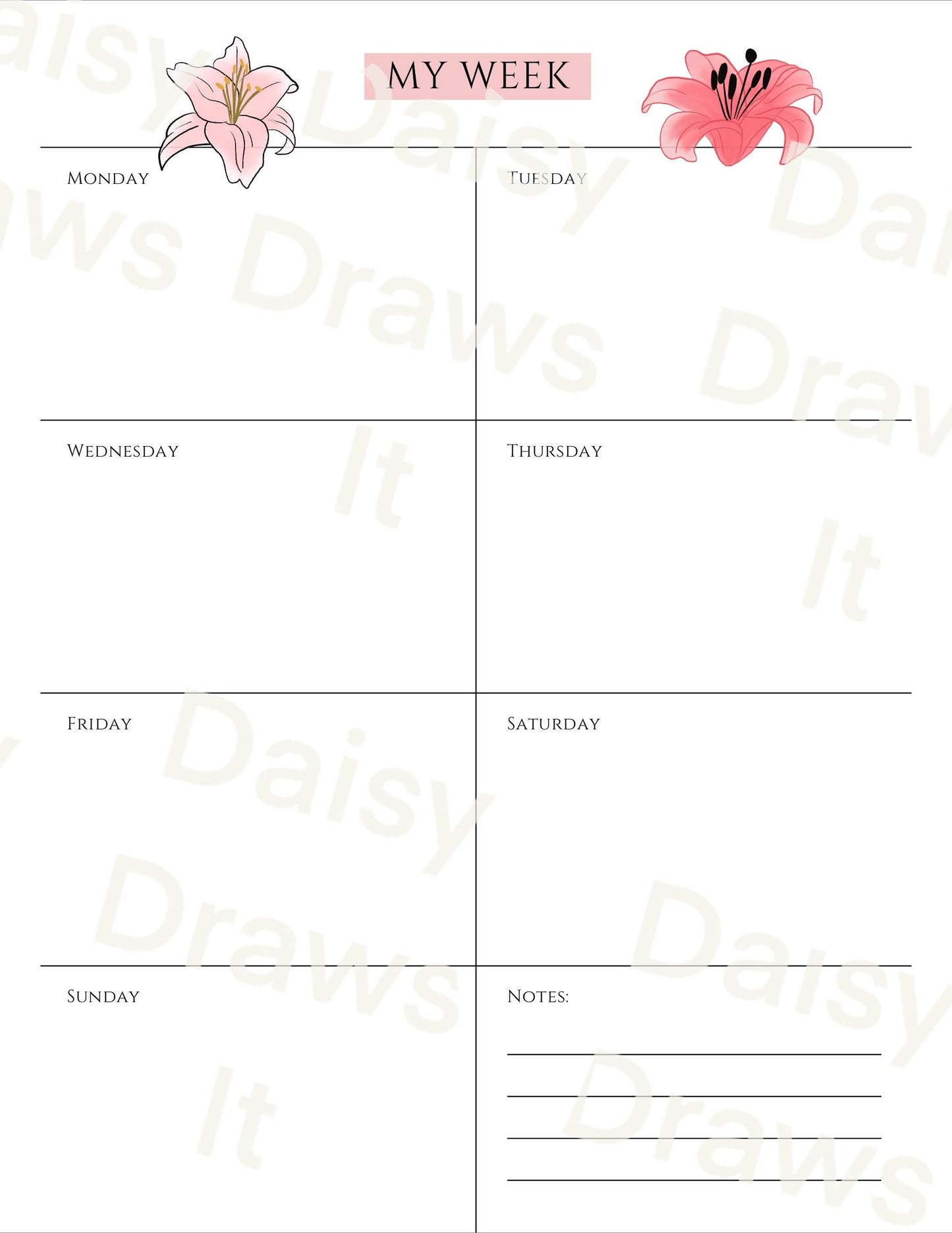 Lillies Planner Inserts – 35 Pack Blank / To-Do Pages / Undated Planner Pages / Cute Floral Stationery