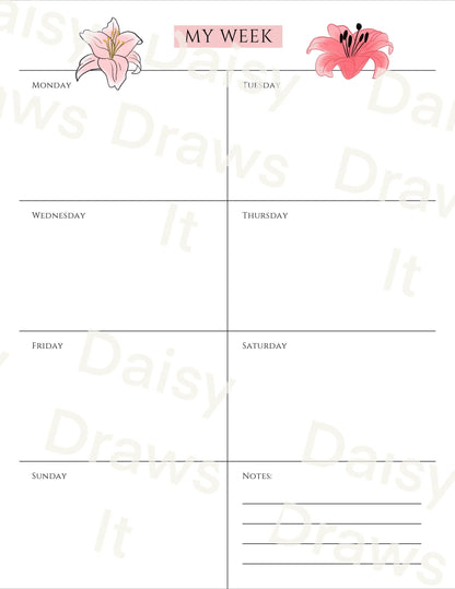 Lillies Planner Inserts – 35 Pack Blank / To-Do Pages / Undated Planner Pages / Cute Floral Stationery
